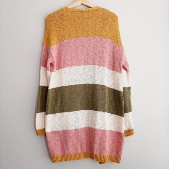 CHARLIE B / 100% Cotton Long Fine Knit Sweater Cardigan Wide Stripe Sz M - Picture 6 of 10